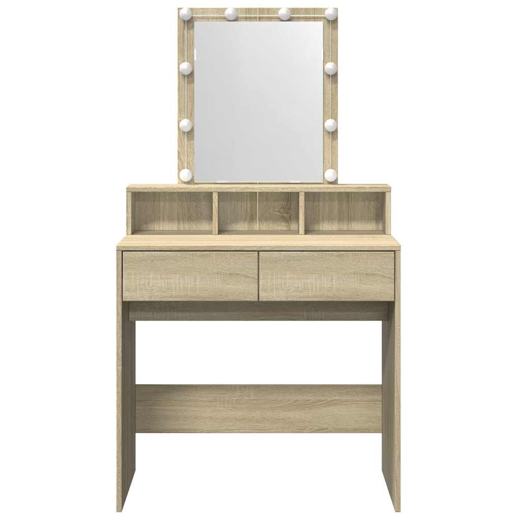 Sminkebord Med Led Sonoma Eik 80X41X144,5 Cm