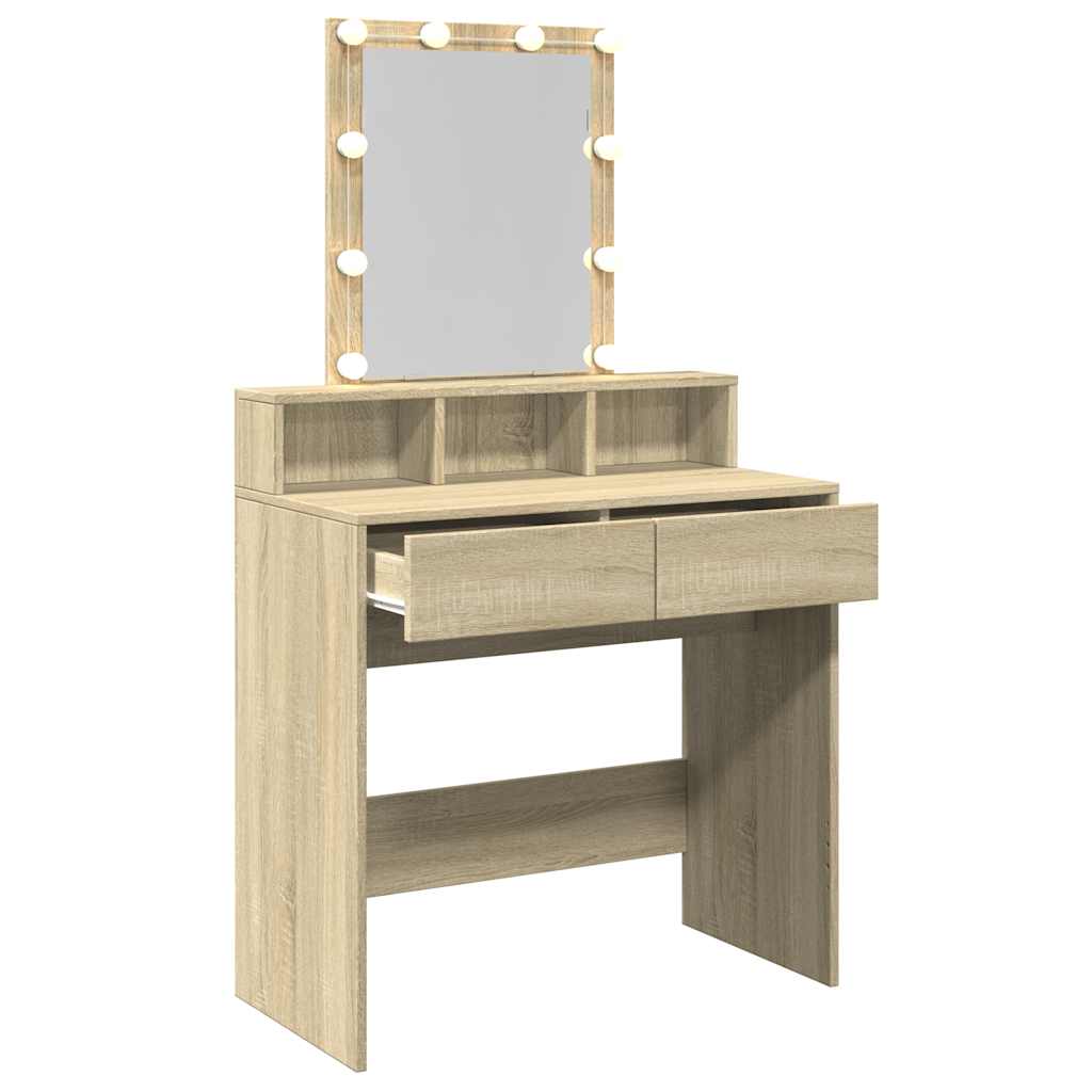 Sminkebord Med Led Sonoma Eik 80X41X144,5 Cm