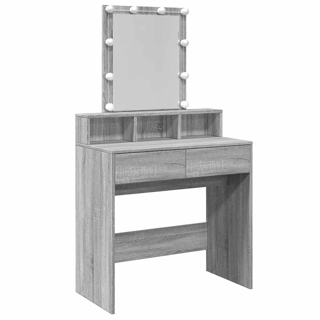 Sminkebord Med Led Grå Sonoma 80X41X144,5 Cm