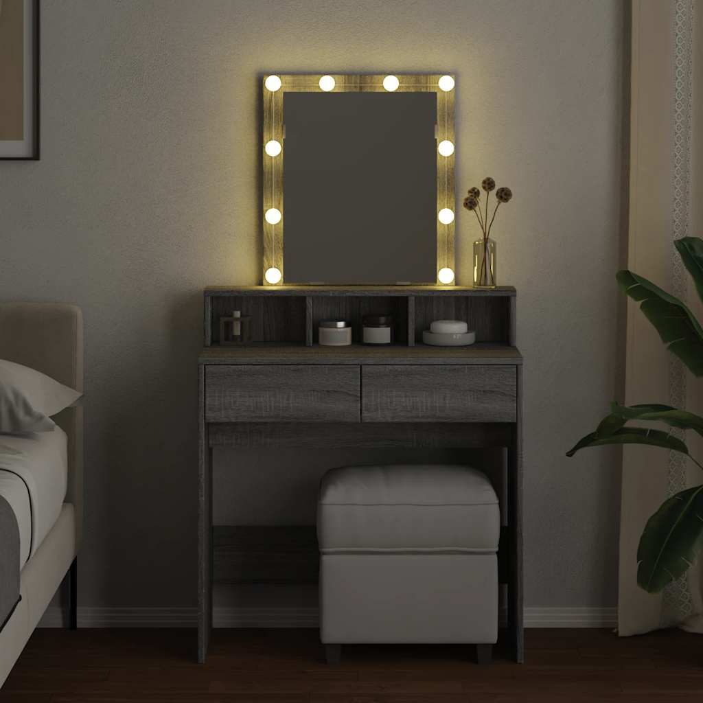 Sminkebord Med Led Grå Sonoma 80X41X144,5 Cm