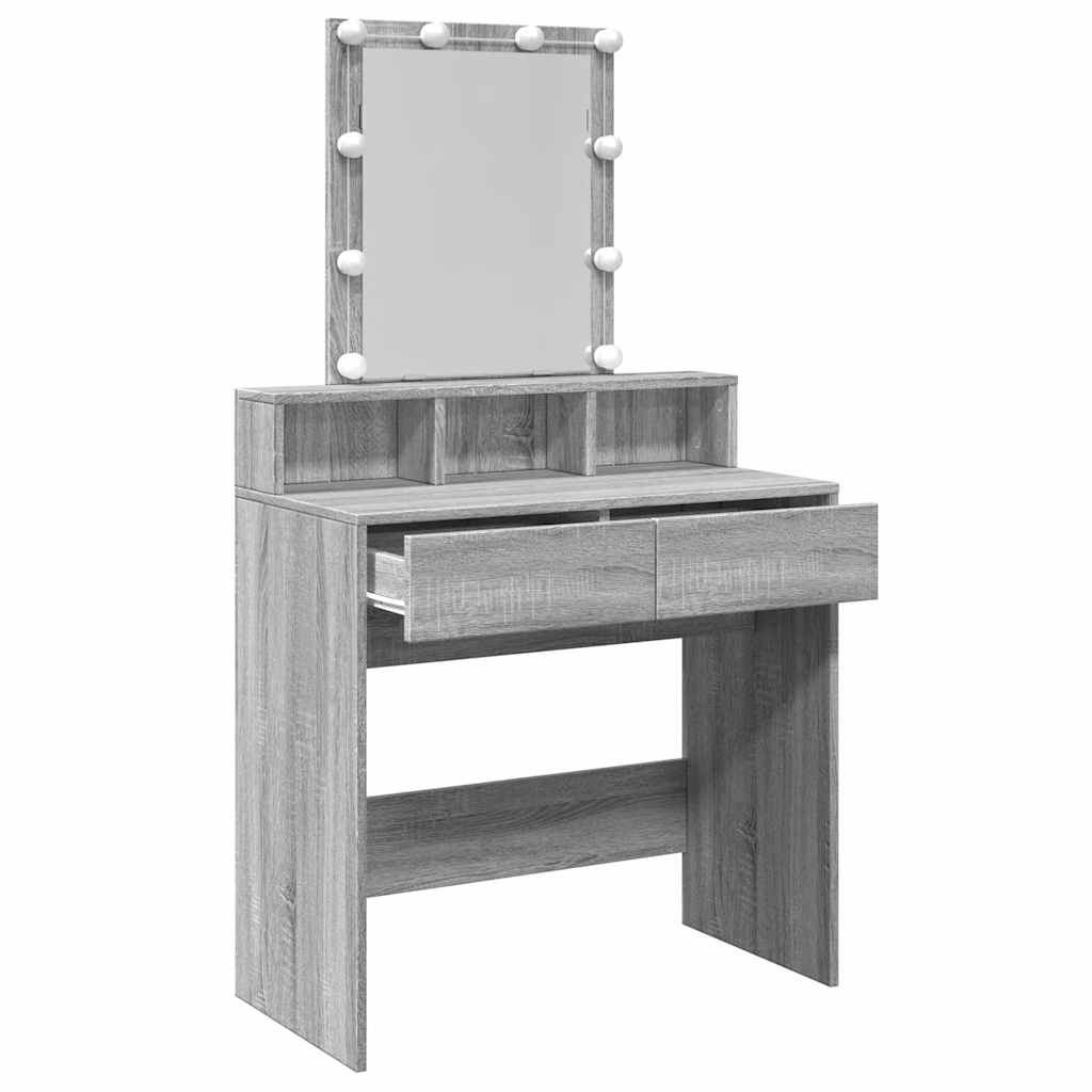 Sminkebord Med Led Grå Sonoma 80X41X144,5 Cm
