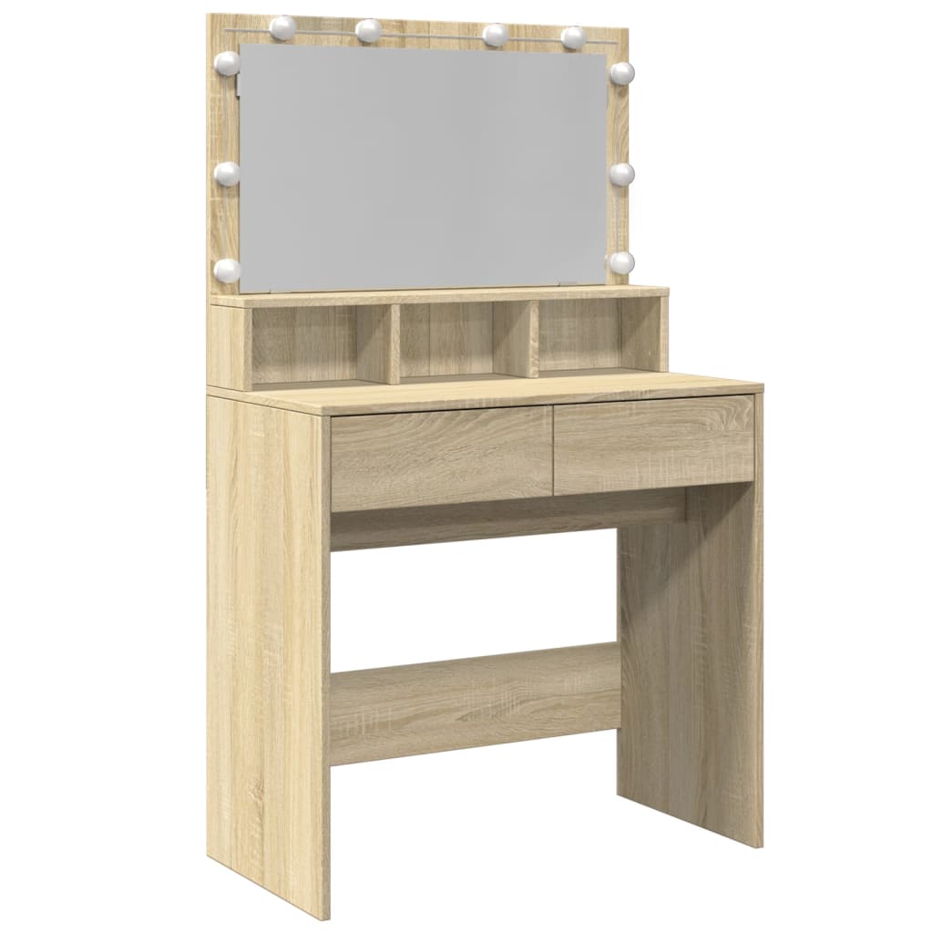 Sminkebord Med Led Sonoma Eik 80X41X134,5 Cm