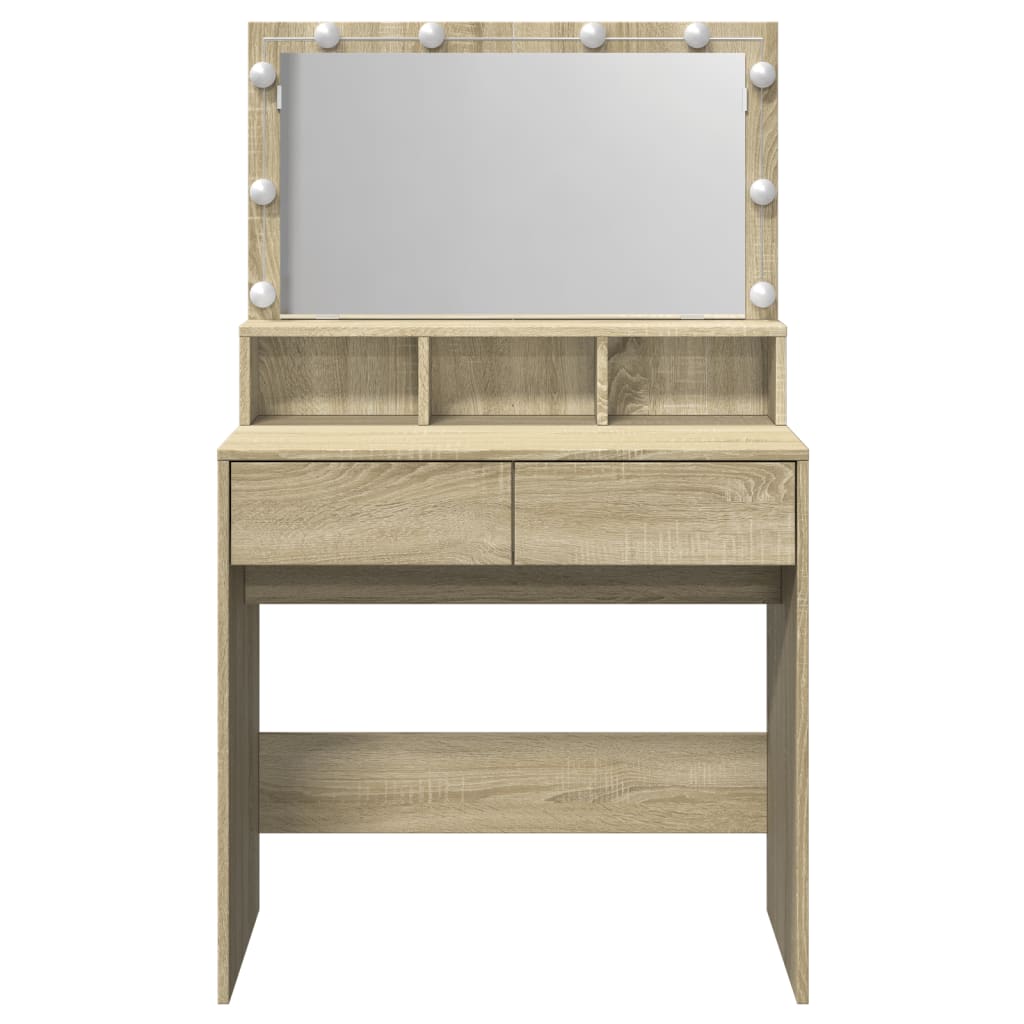 Sminkebord Med Led Sonoma Eik 80X41X134,5 Cm