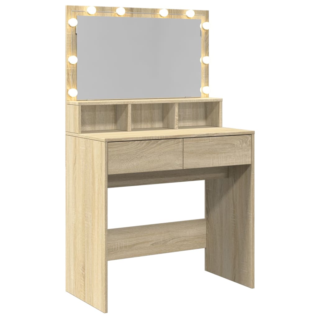 Sminkebord Med Led Sonoma Eik 80X41X134,5 Cm