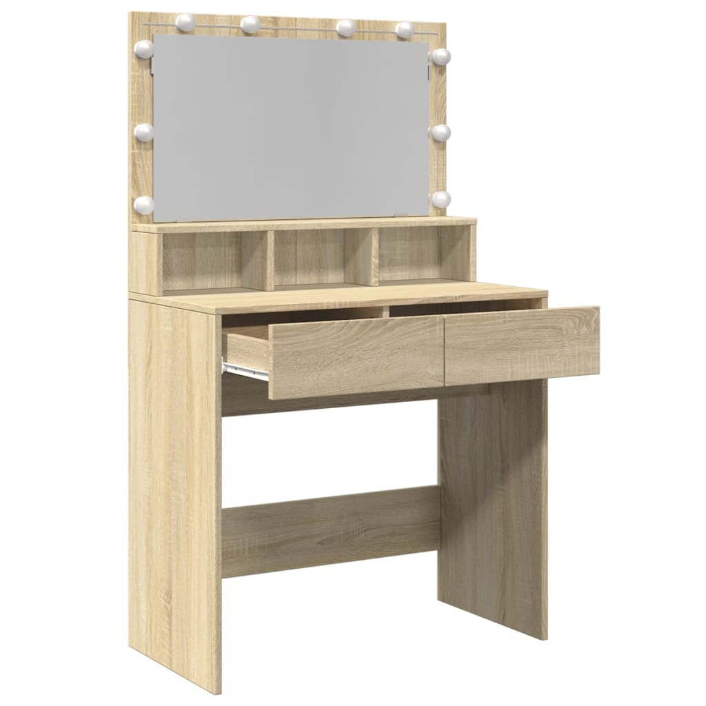 Sminkebord Med Led Sonoma Eik 80X41X134,5 Cm