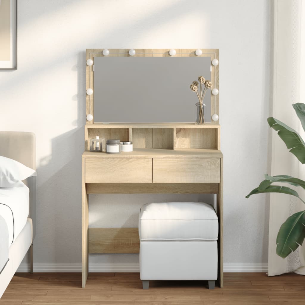 Sminkebord Med Led Sonoma Eik 80X41X134,5 Cm