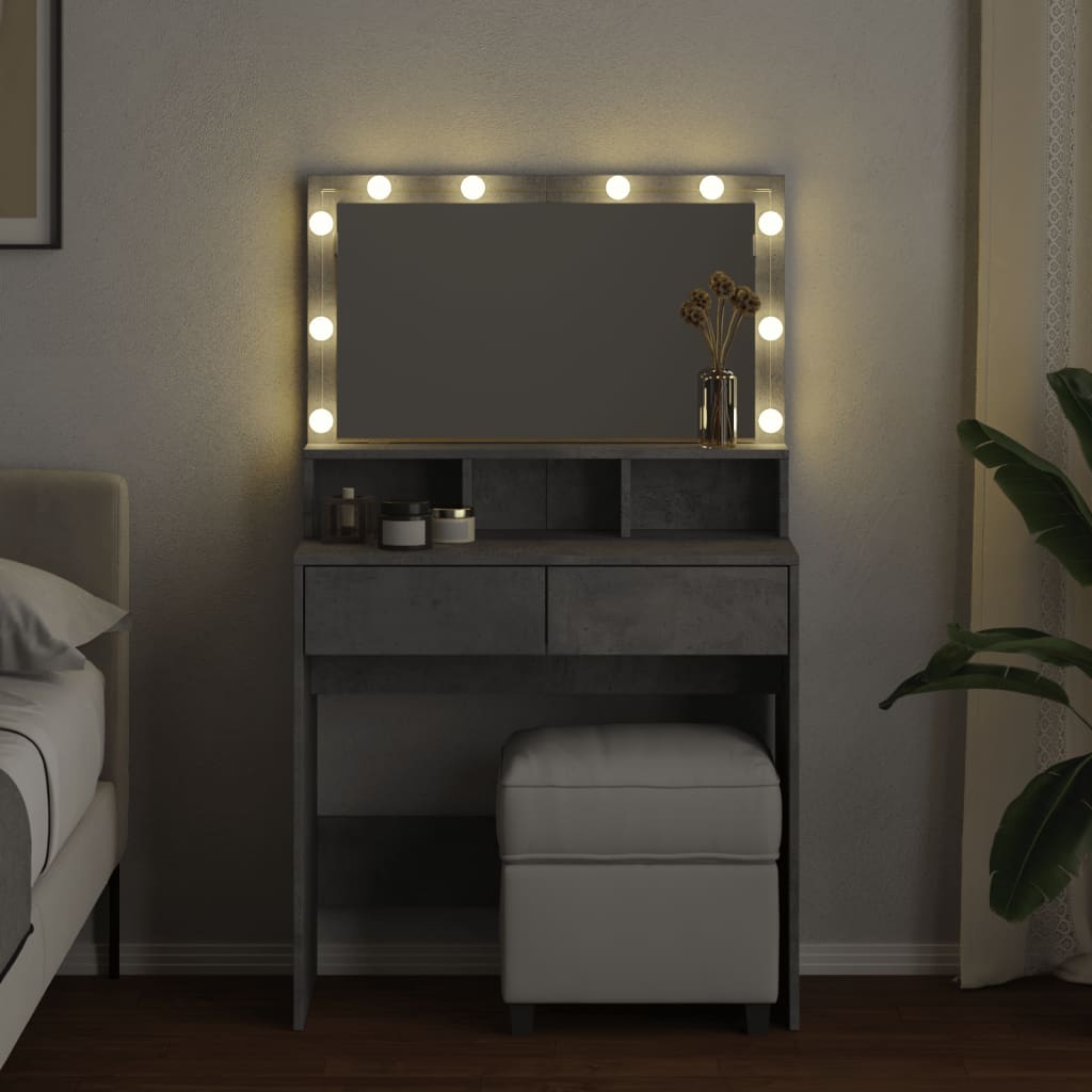 Sminkebord Med Led Betonggrå 80X41X134,5 Cm