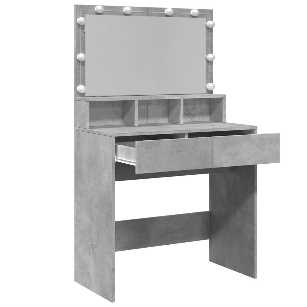 Sminkebord Med Led Betonggrå 80X41X134,5 Cm