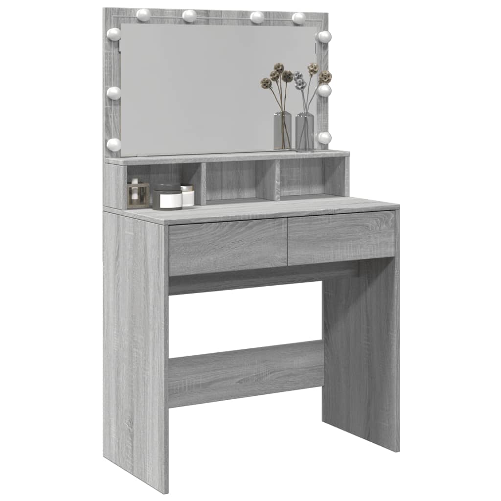 Sminkebord Med Led Grå Sonoma 80X41X134,5 Cm