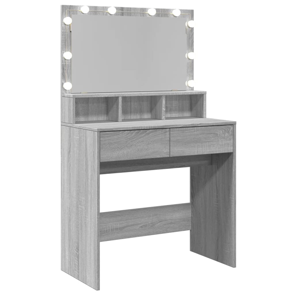 Sminkebord Med Led Grå Sonoma 80X41X134,5 Cm
