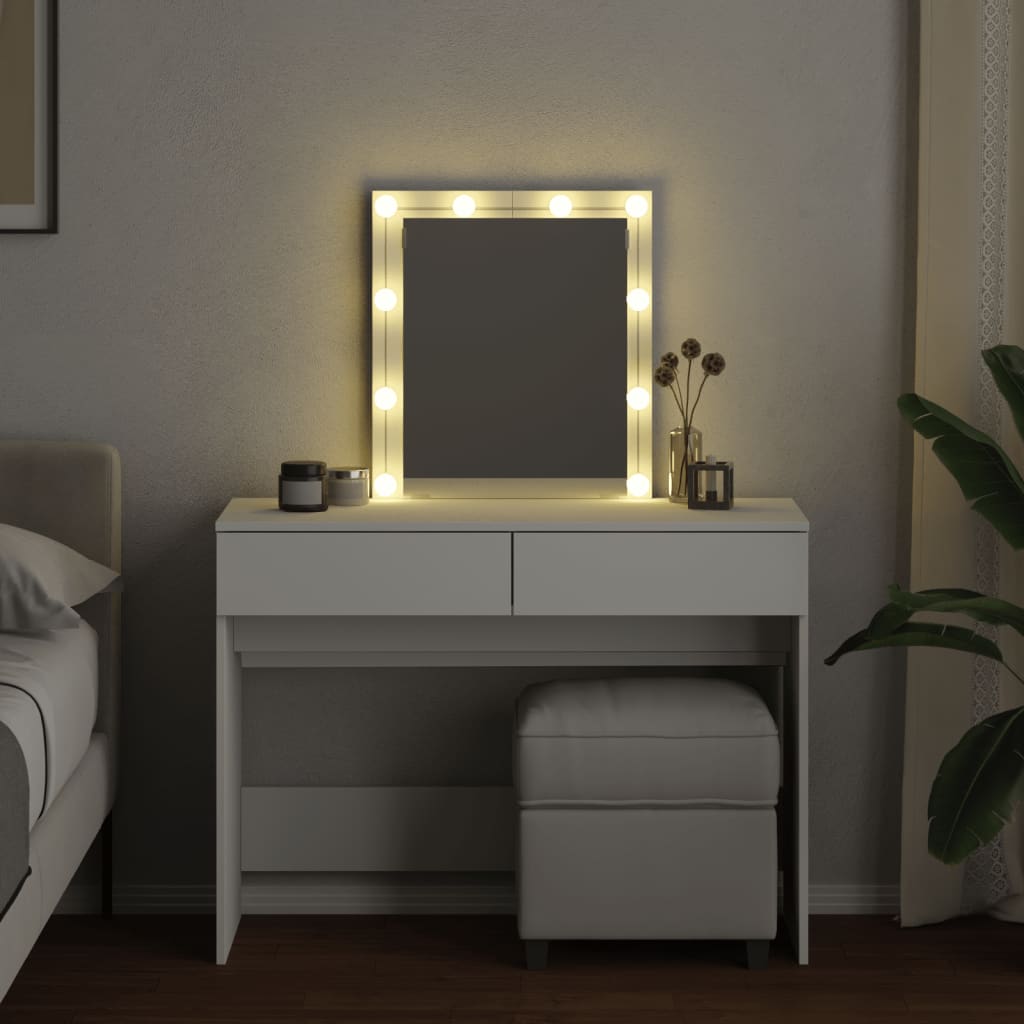Sminkebord Med Led Hvit 100X40X130 Cm