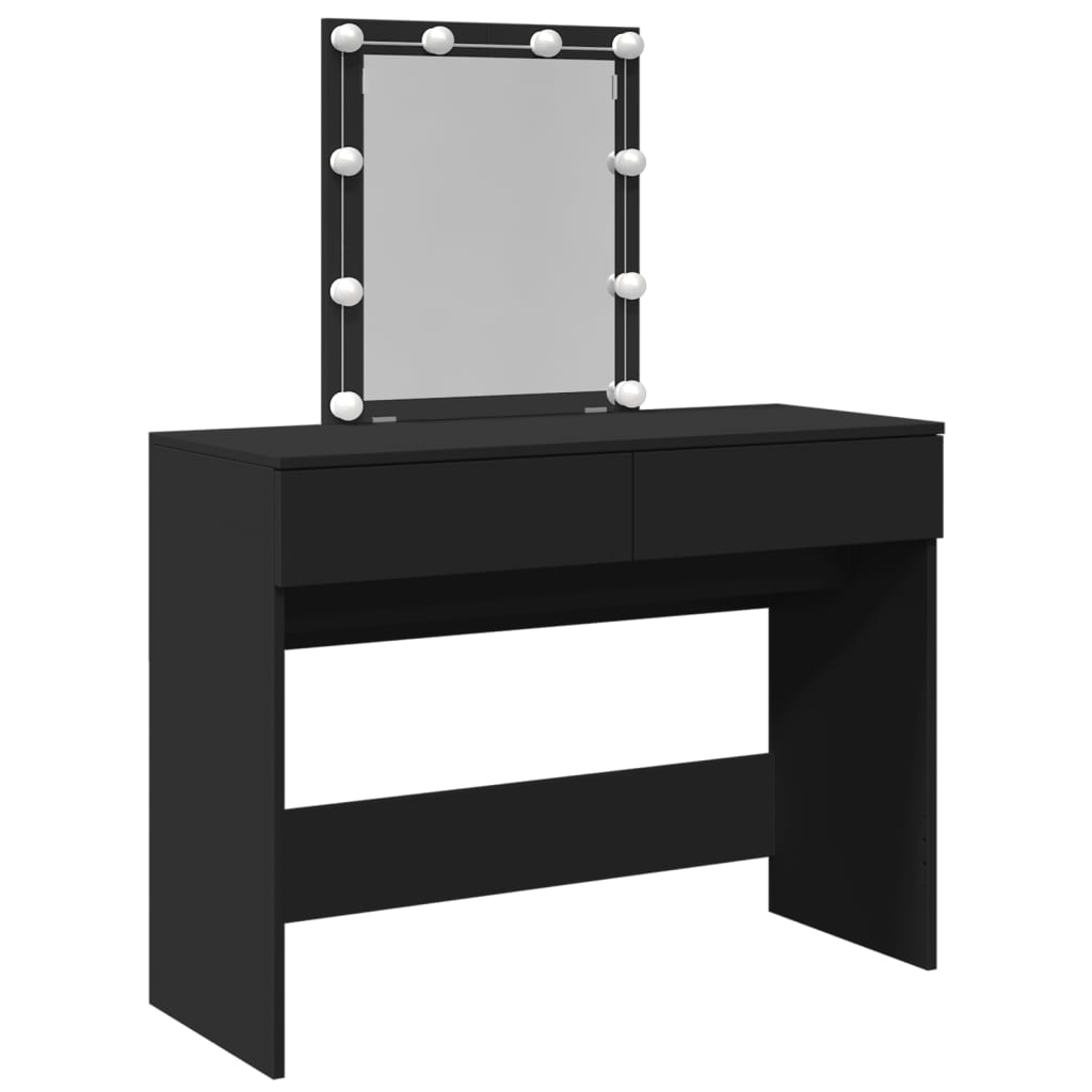 Sminkebord Med Led Svart 100X40X130 Cm