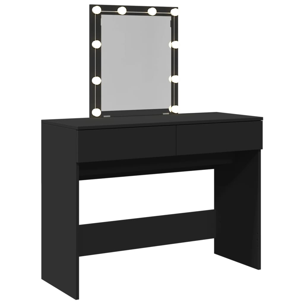 Sminkebord Med Led Svart 100X40X130 Cm