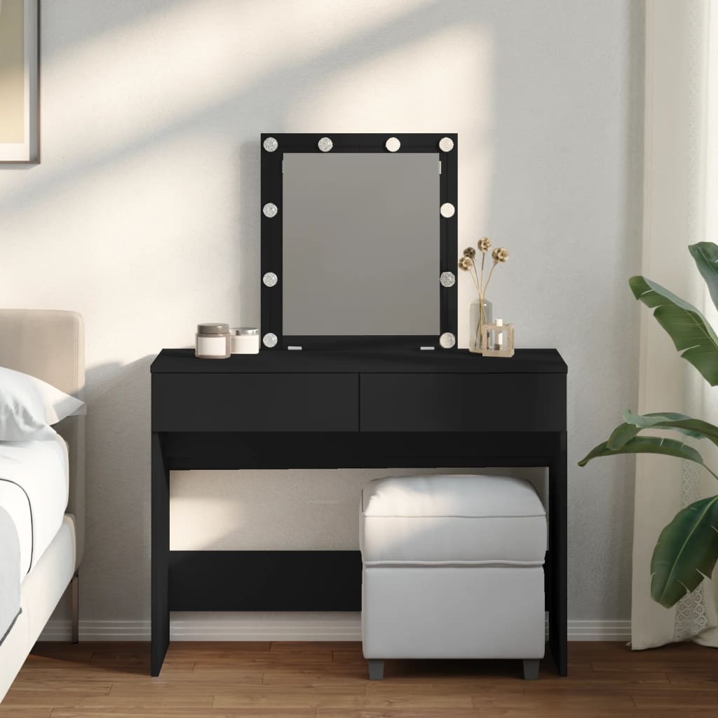 Sminkebord Med Led Svart 100X40X130 Cm