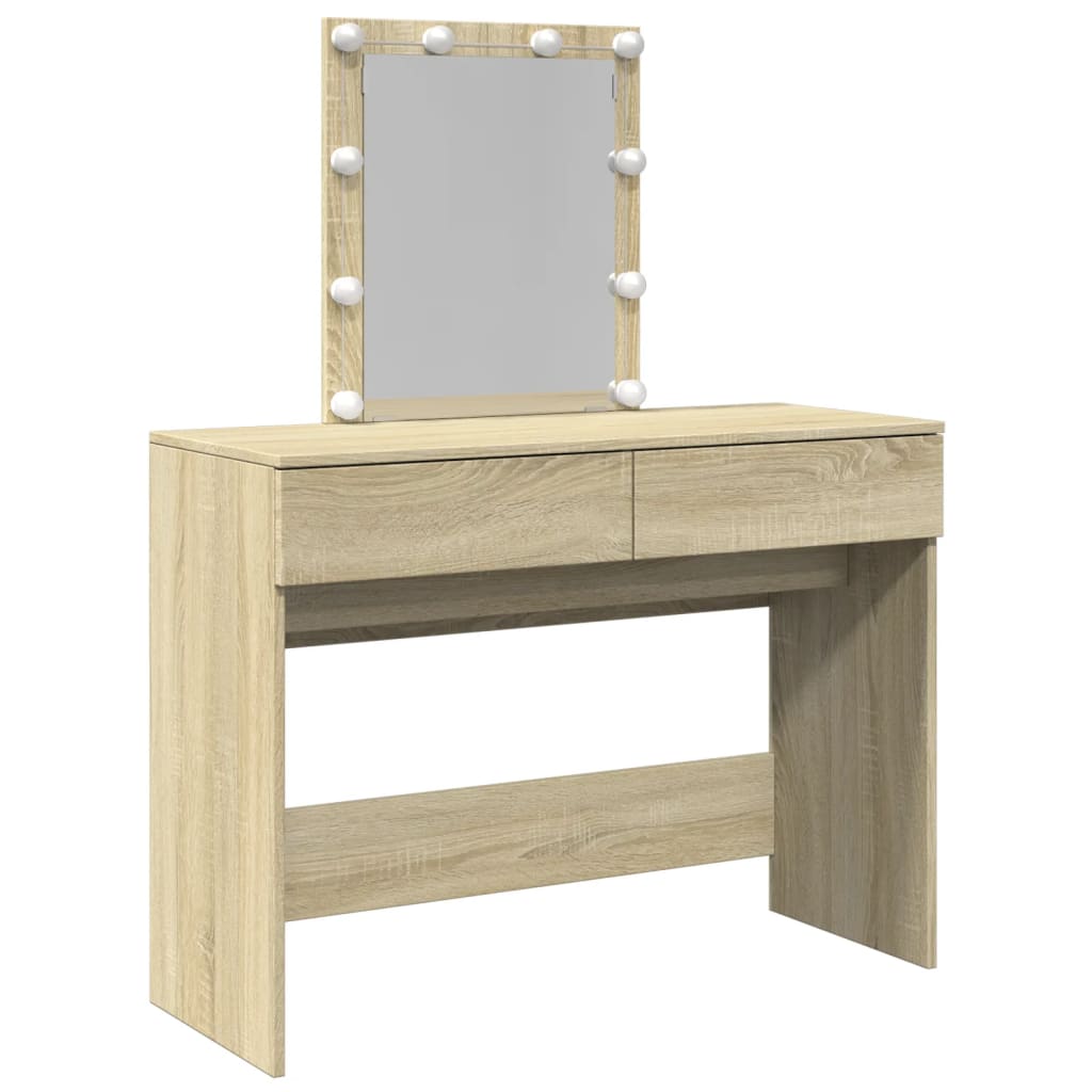 Sminkebord Med Led Sonoma Eik 100X40X130 Cm