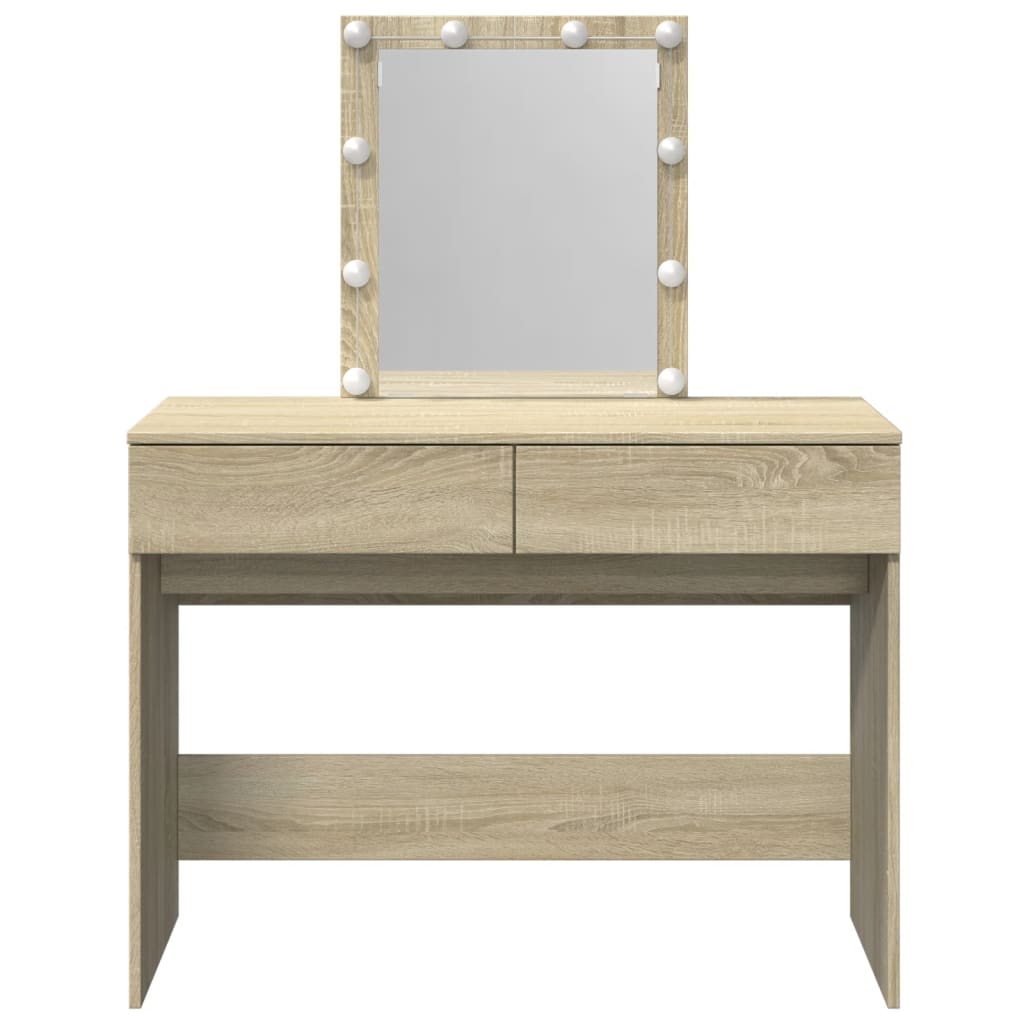Sminkebord Med Led Sonoma Eik 100X40X130 Cm