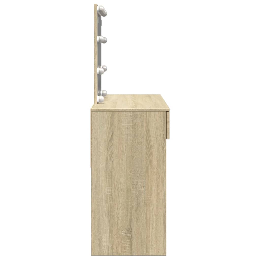 Sminkebord Med Led Sonoma Eik 100X40X130 Cm