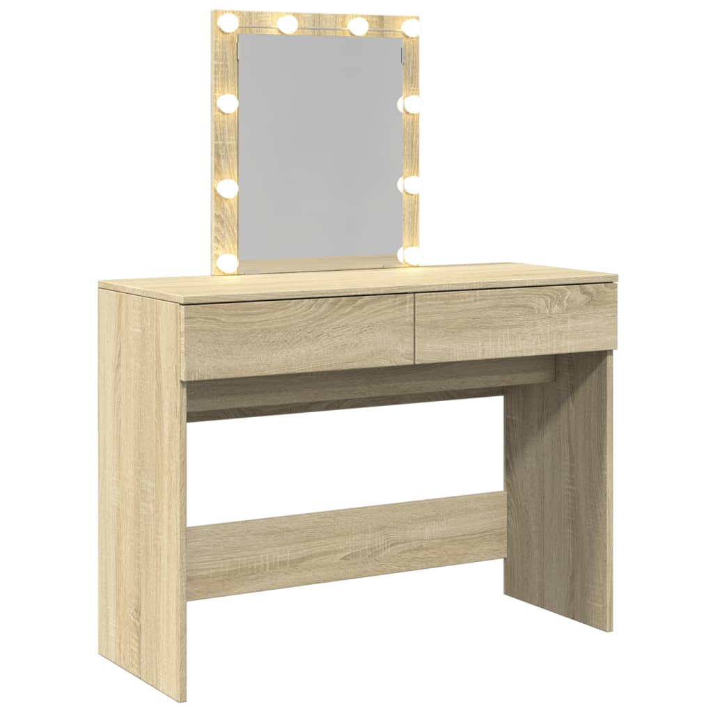 Sminkebord Med Led Sonoma Eik 100X40X130 Cm