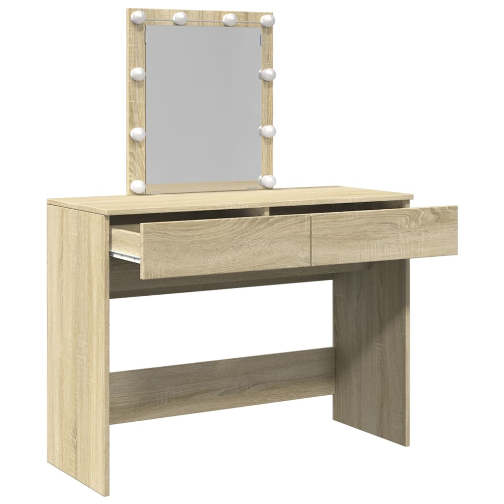 Sminkebord Med Led Sonoma Eik 100X40X130 Cm