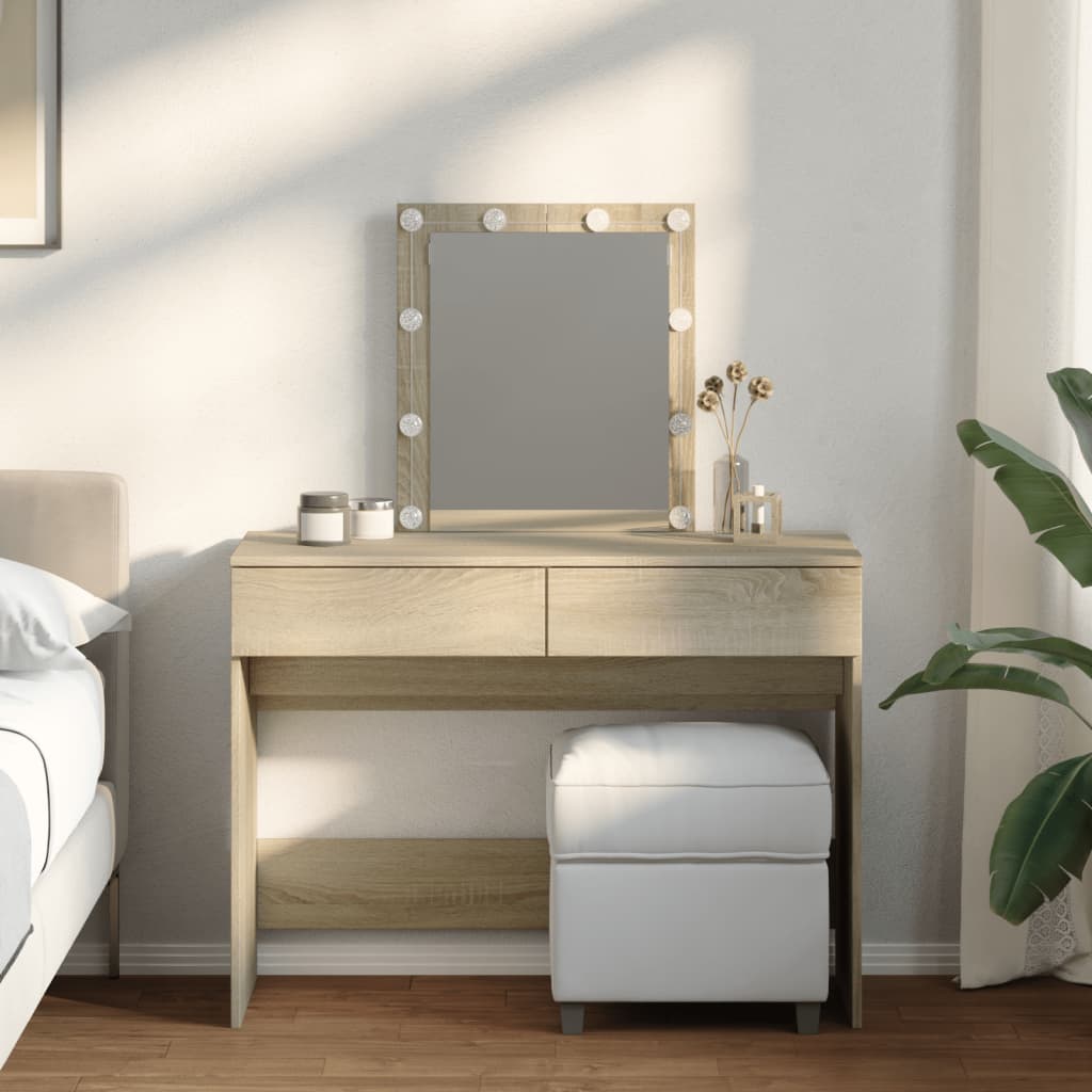 Sminkebord Med Led Sonoma Eik 100X40X130 Cm