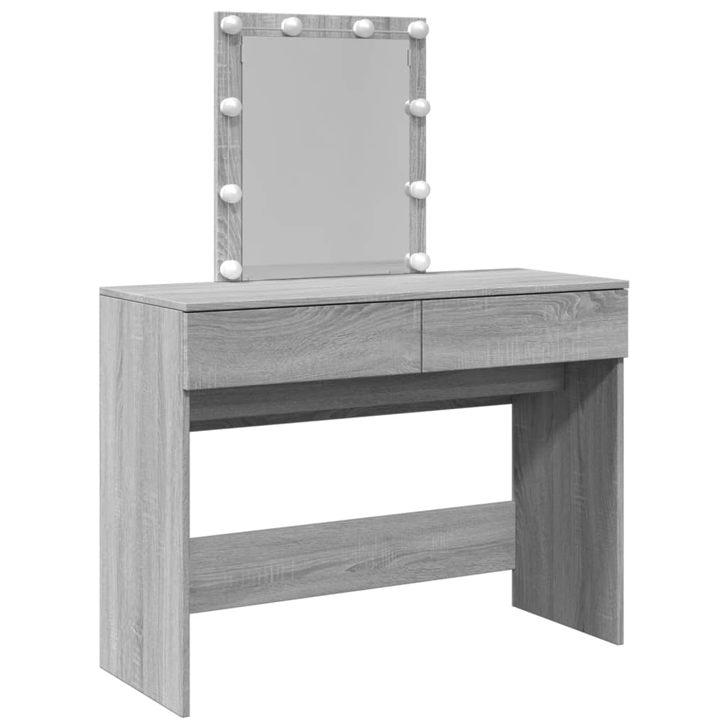 Sminkebord Med Led Grå Sonoma 100X40X130 Cm