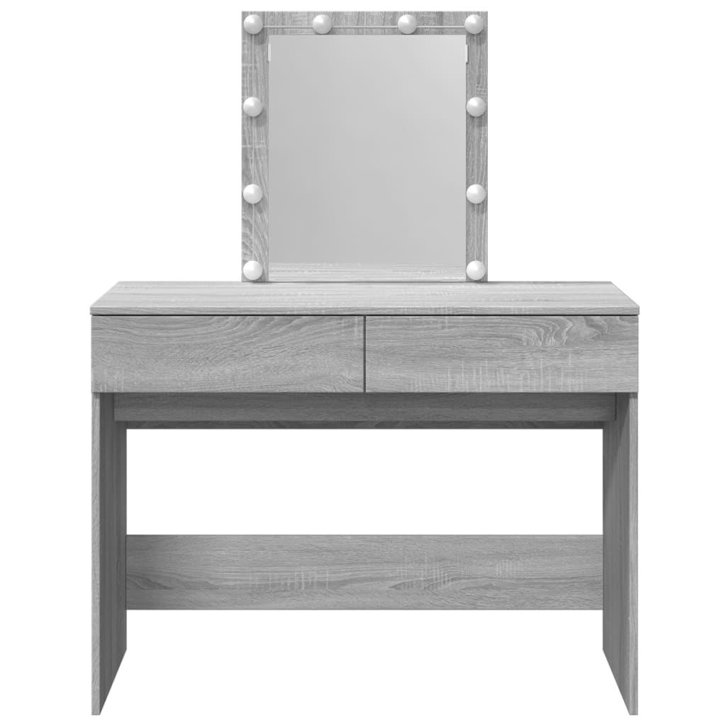 Sminkebord Med Led Grå Sonoma 100X40X130 Cm
