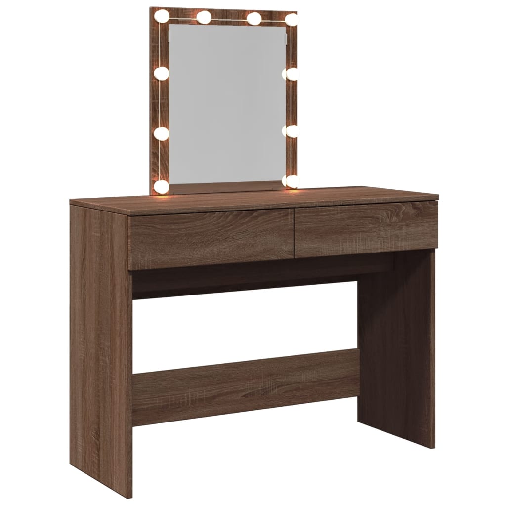 Sminkebord Med Led Brun Eik 100X40X130 Cm