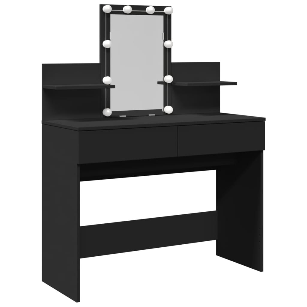 Sminkebord Med Led Svart 100X40X130 Cm