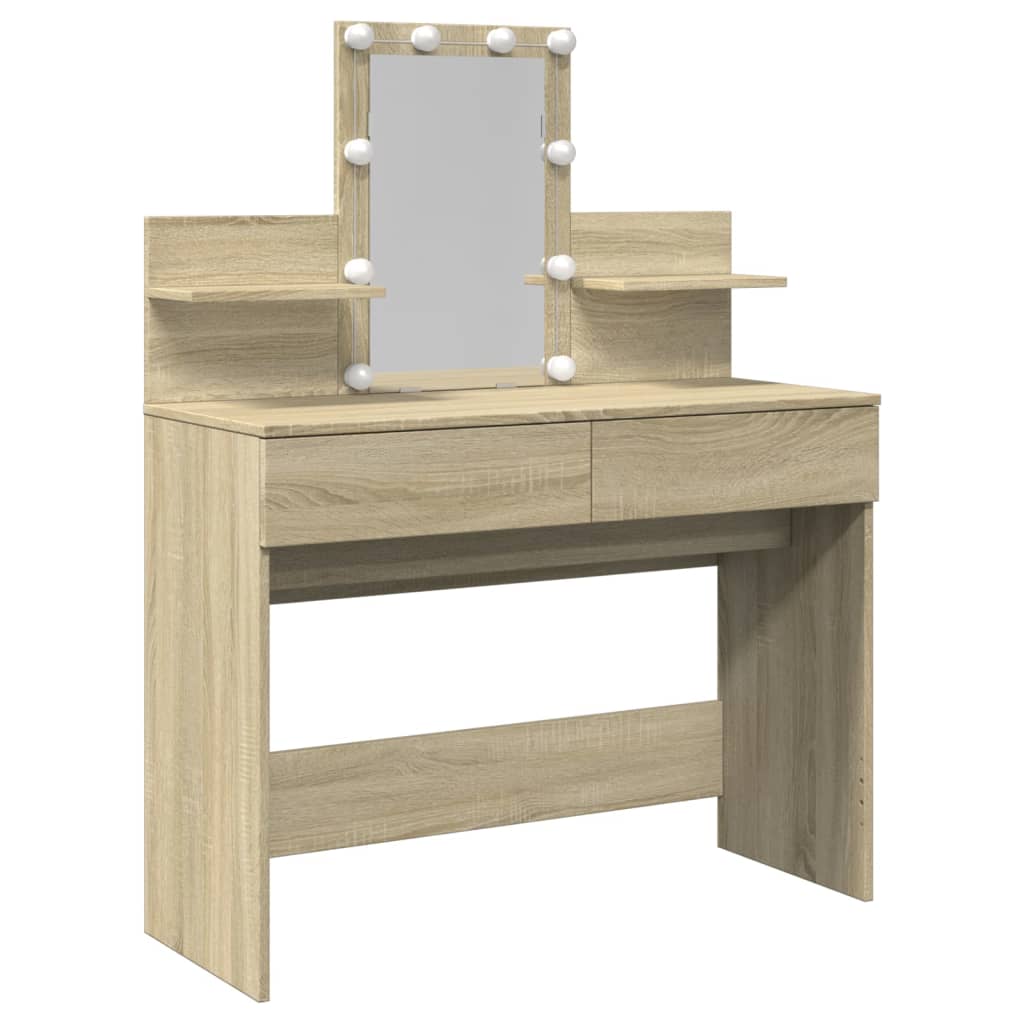 Sminkebord Med Led Sonoma Eik 100X40X130 Cm