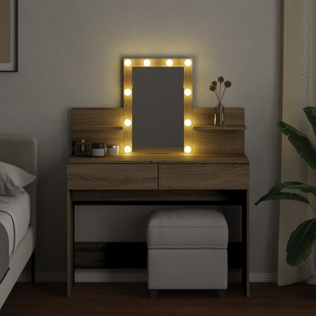 Sminkebord Med Led Sonoma Eik 100X40X130 Cm
