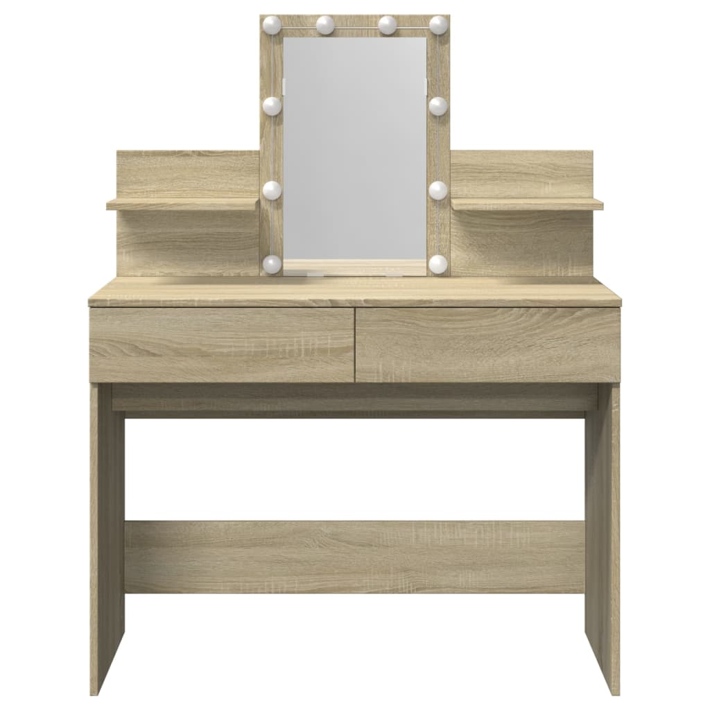 Sminkebord Med Led Sonoma Eik 100X40X130 Cm
