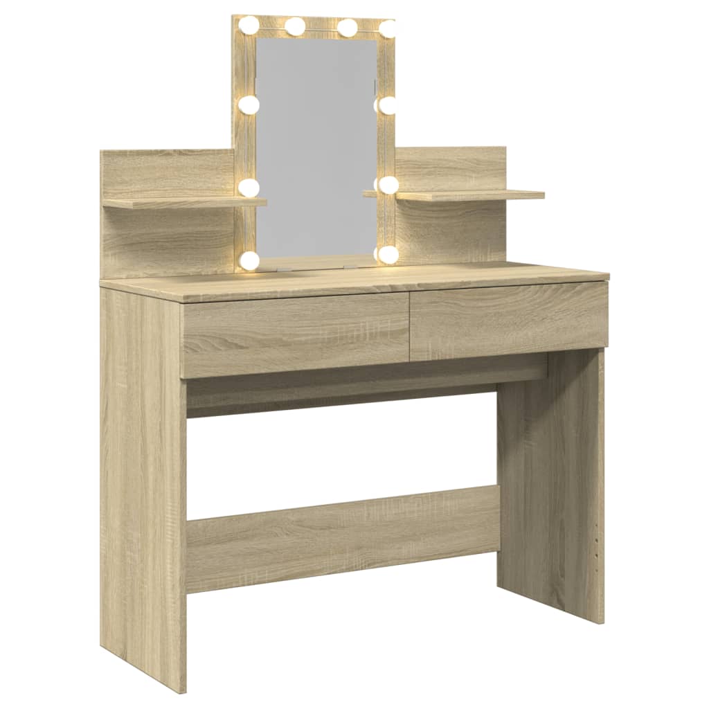 Sminkebord Med Led Sonoma Eik 100X40X130 Cm