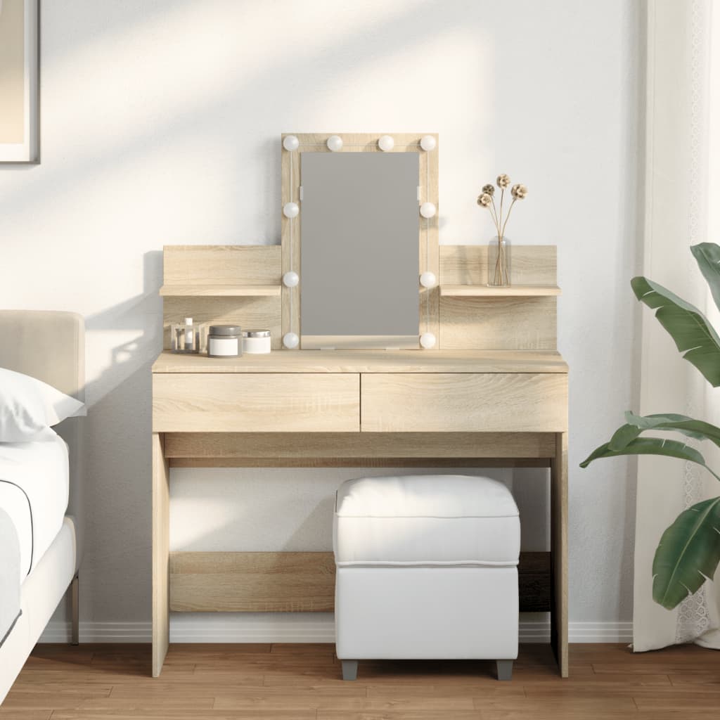 Sminkebord Med Led Sonoma Eik 100X40X130 Cm