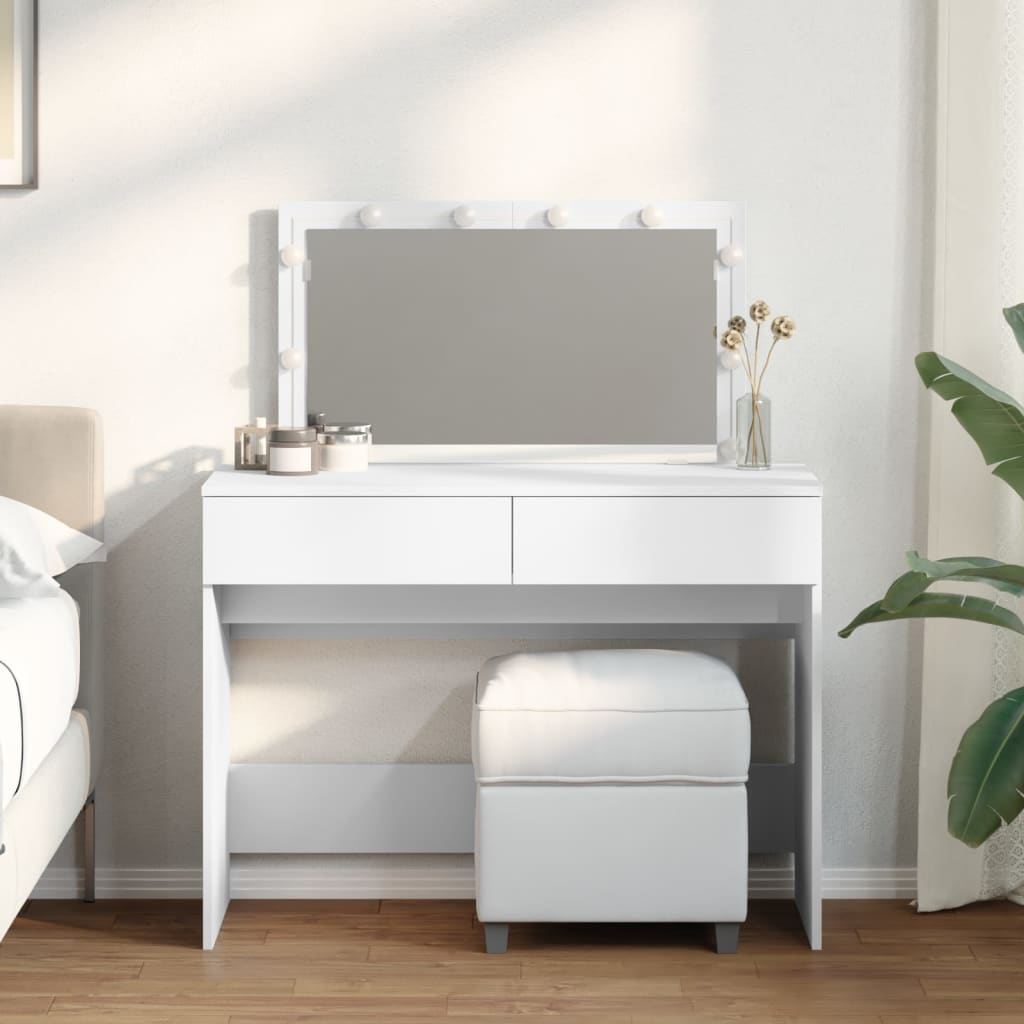 Sminkebord Med Led Hvit 100X40X120 Cm