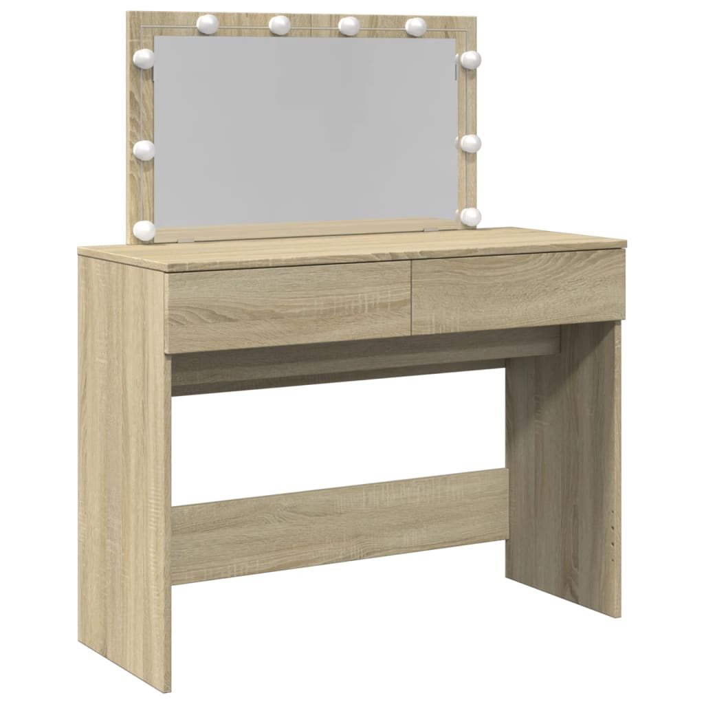 Sminkebord Med Led Sonoma Eik 100X40X120 Cm