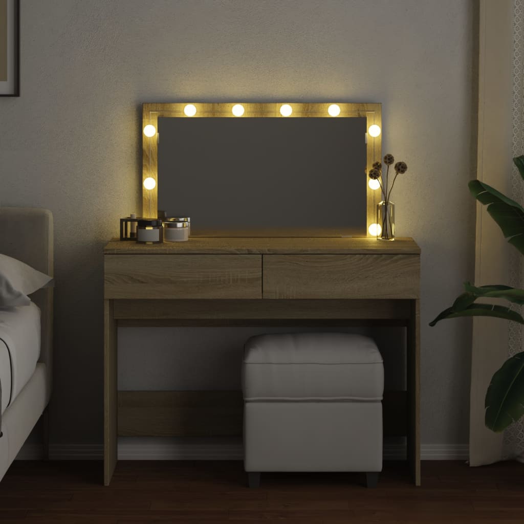 Sminkebord Med Led Sonoma Eik 100X40X120 Cm