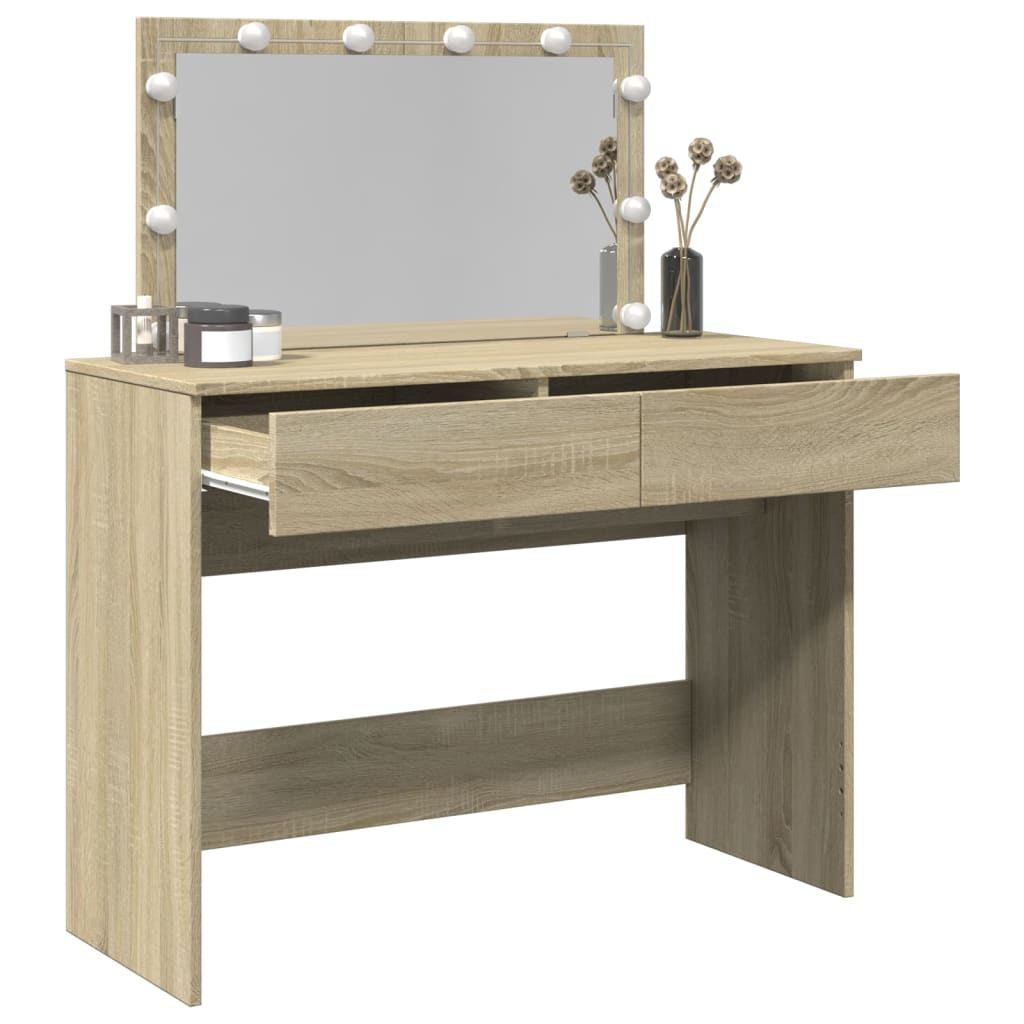 Sminkebord Med Led Sonoma Eik 100X40X120 Cm