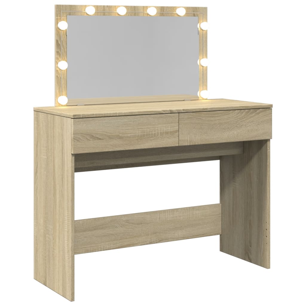 Sminkebord Med Led Sonoma Eik 100X40X120 Cm