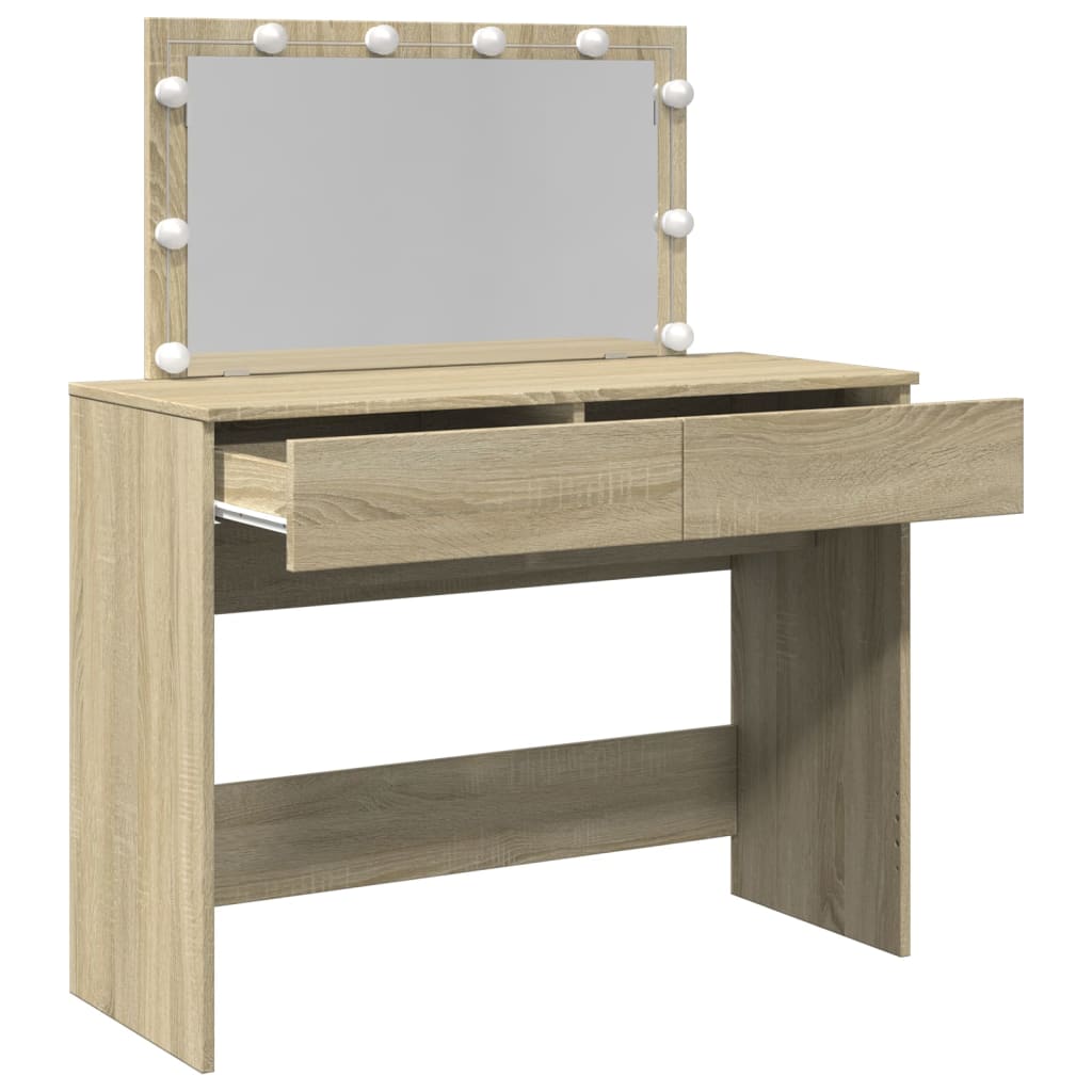 Sminkebord Med Led Sonoma Eik 100X40X120 Cm