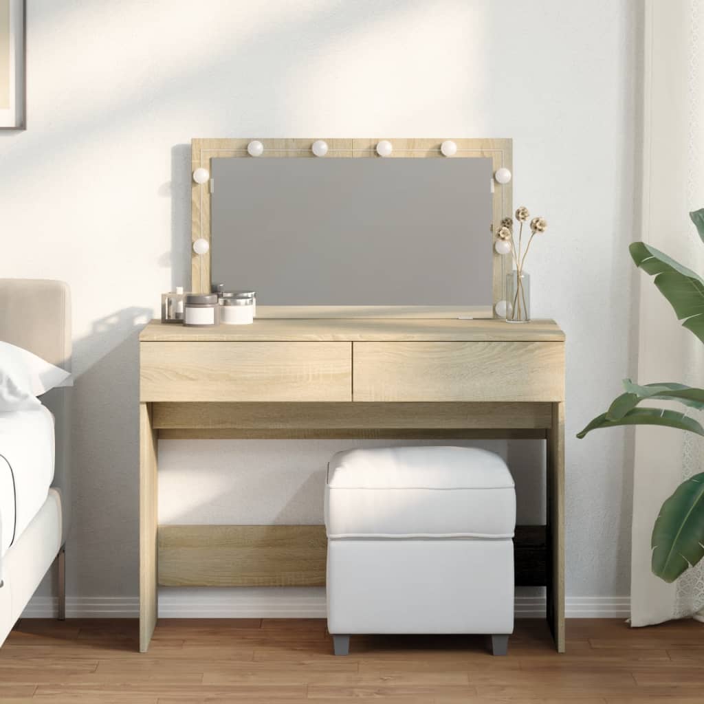 Sminkebord Med Led Sonoma Eik 100X40X120 Cm