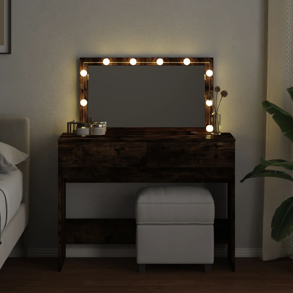 Sminkebord Med Led Røkt Eik 100X40X120 Cm