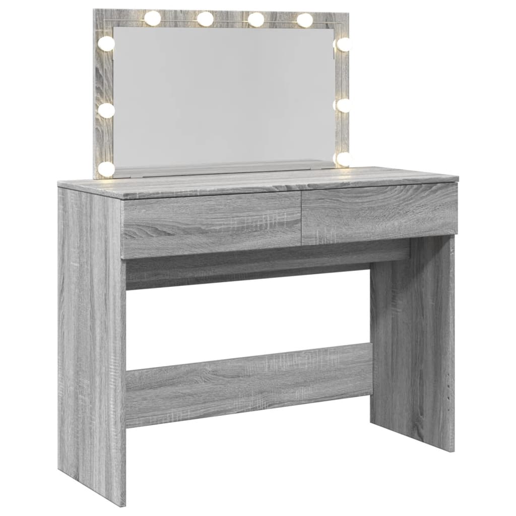 Sminkebord Med Led Grå Sonoma 100X40X120 Cm