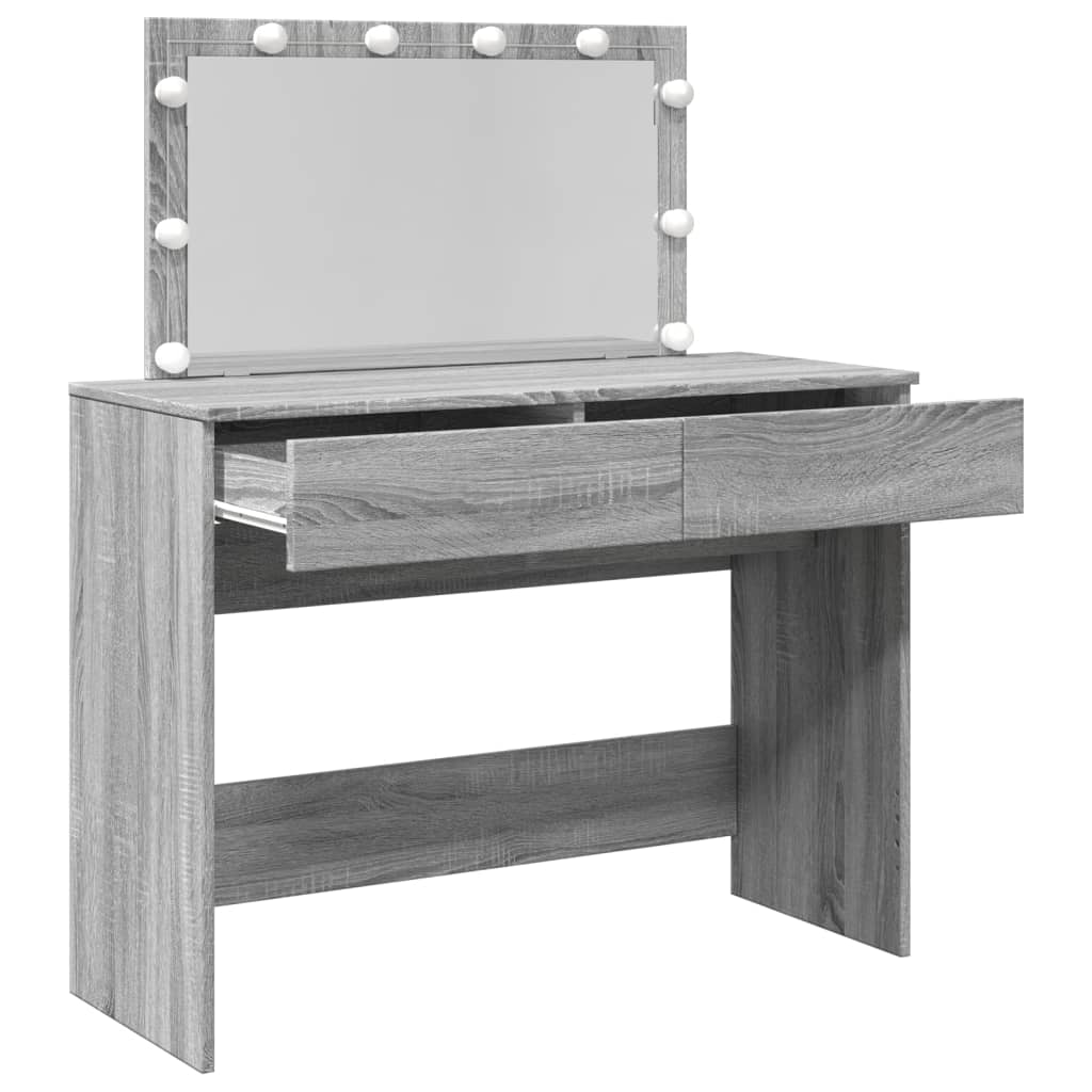 Sminkebord Med Led Grå Sonoma 100X40X120 Cm