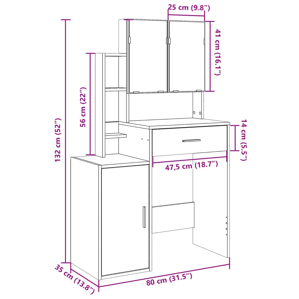 Sminkebord Med Skap Svart 80X35X132 Cm