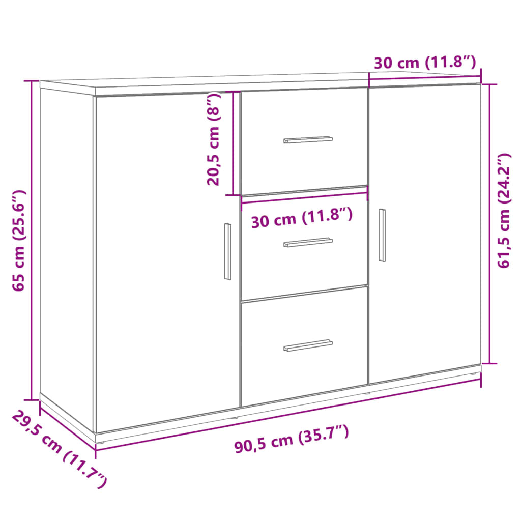 Skjenk Betonggrå 90,5X29,5X65 Cm Konstruert Tre