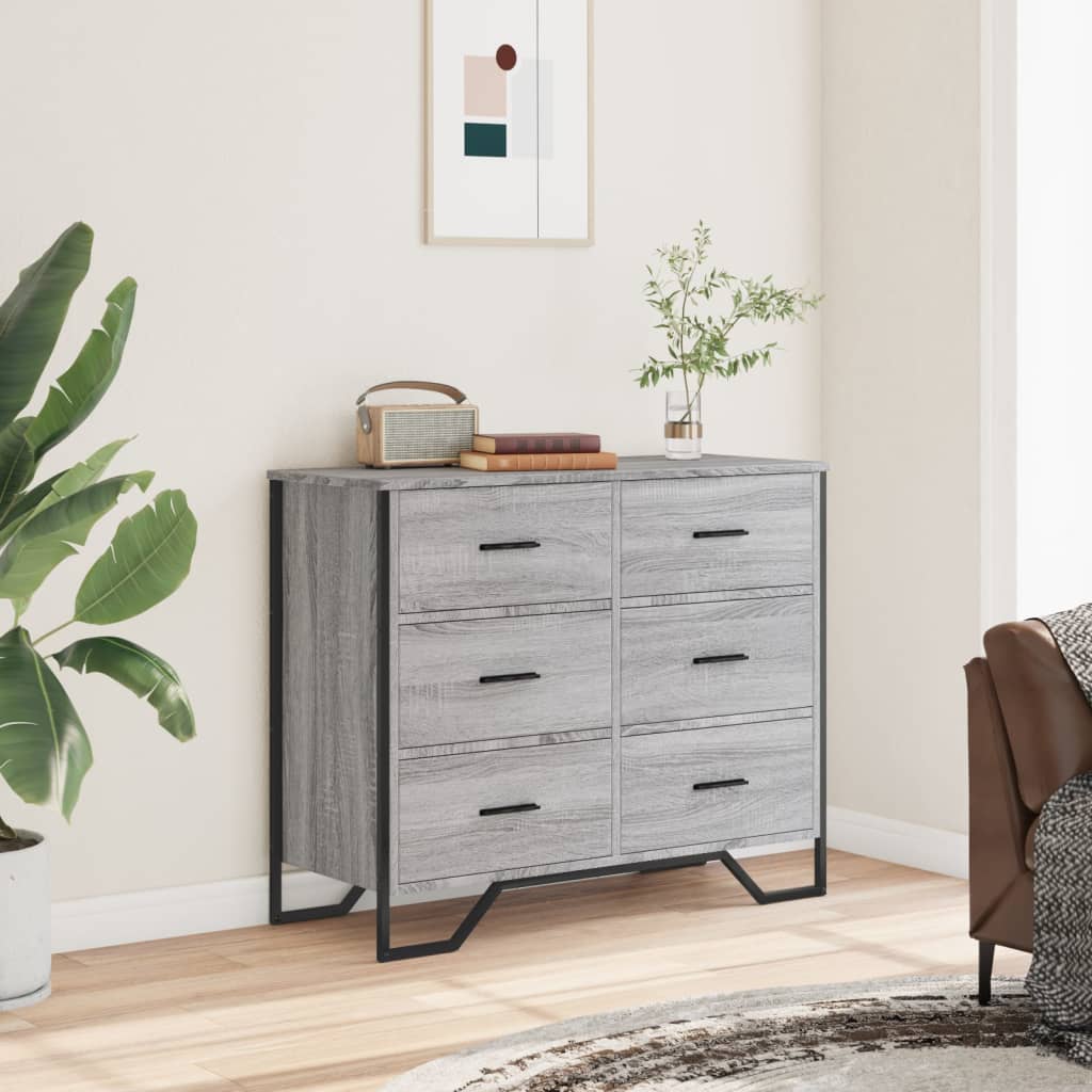 Kommode Grå Sonoma 91X35,5X74,5 Cm Konstruert Tre