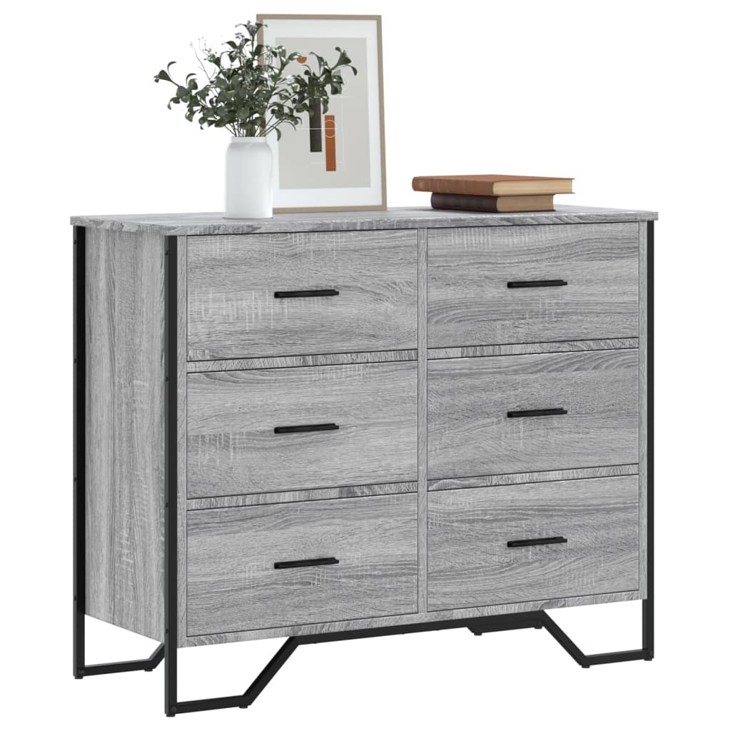 Kommode Grå Sonoma 91X35,5X74,5 Cm Konstruert Tre