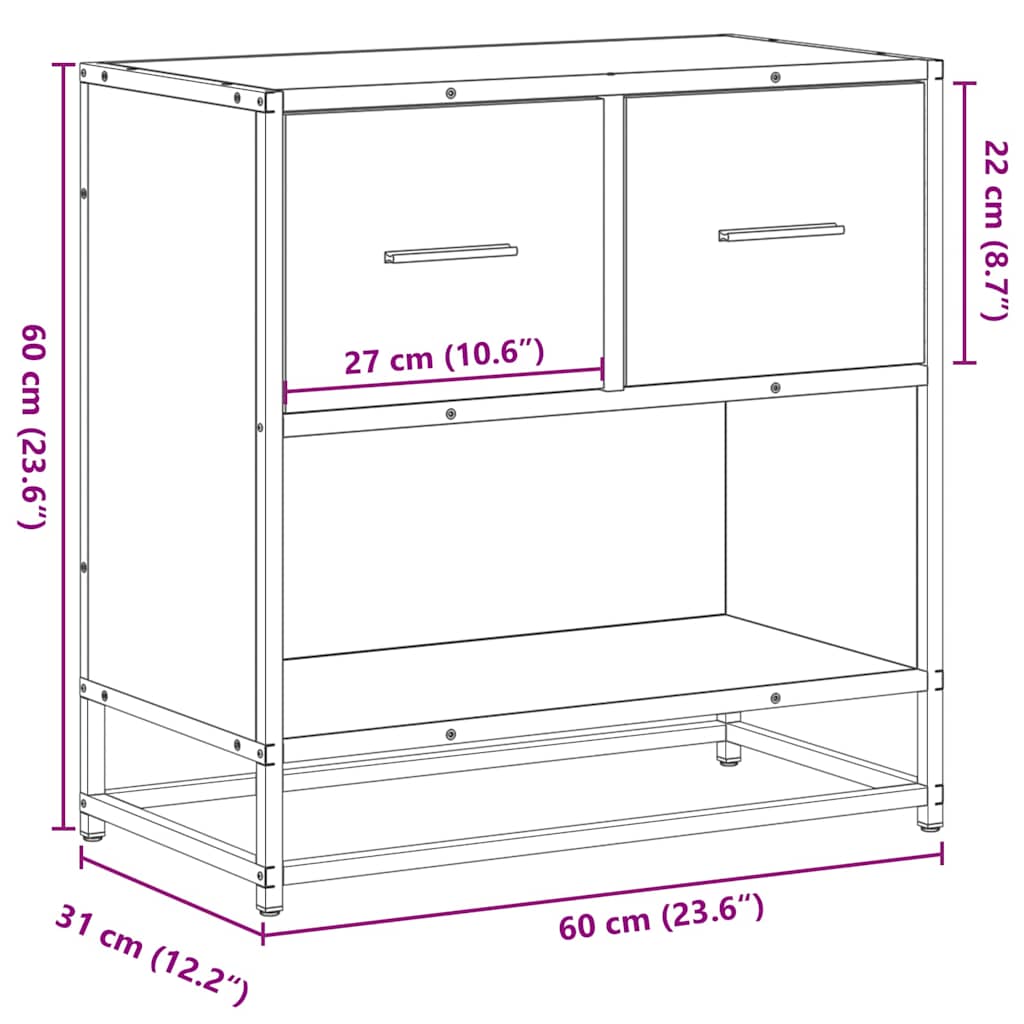 Nattbord Brun Eik 60X31X60 Cm Konstruert Tre Og Metall