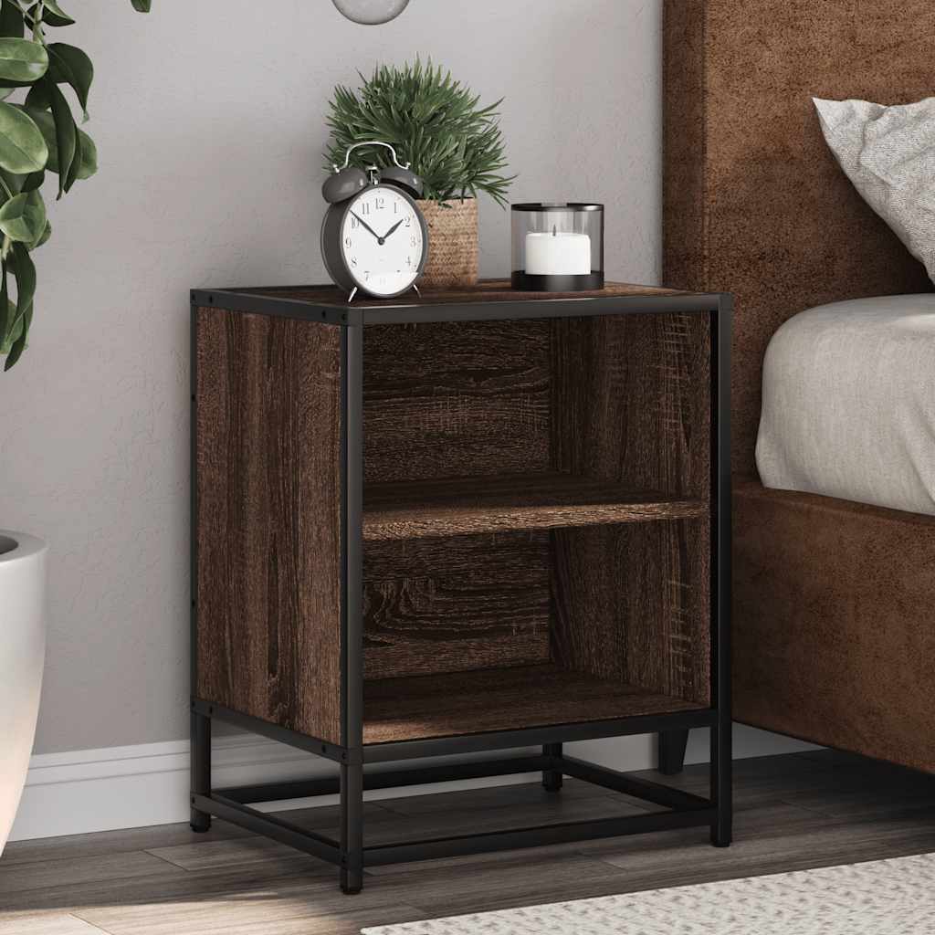 Nattbord 2 Stk Brun Eik 40X31X50 Cm Konstruert Tre Og Metall