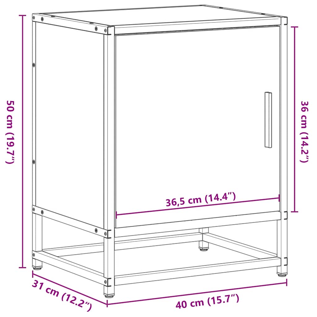 Nattbord Brun Eik 40X31X50 Cm Konstruert Tre Og Metall